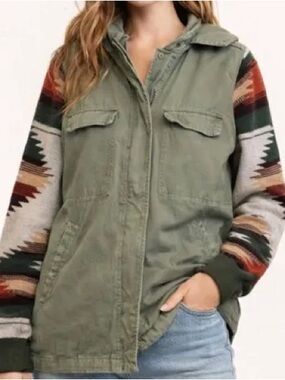 Thread & Supply Olive Utility Jacket with Patterned Knit Sleeves